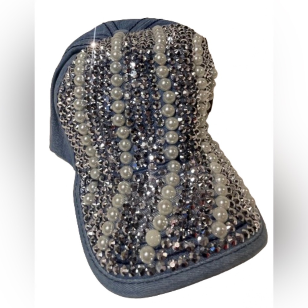 NEW “diamonds & pearls” rhinestone bling Y2K denim baseball cap